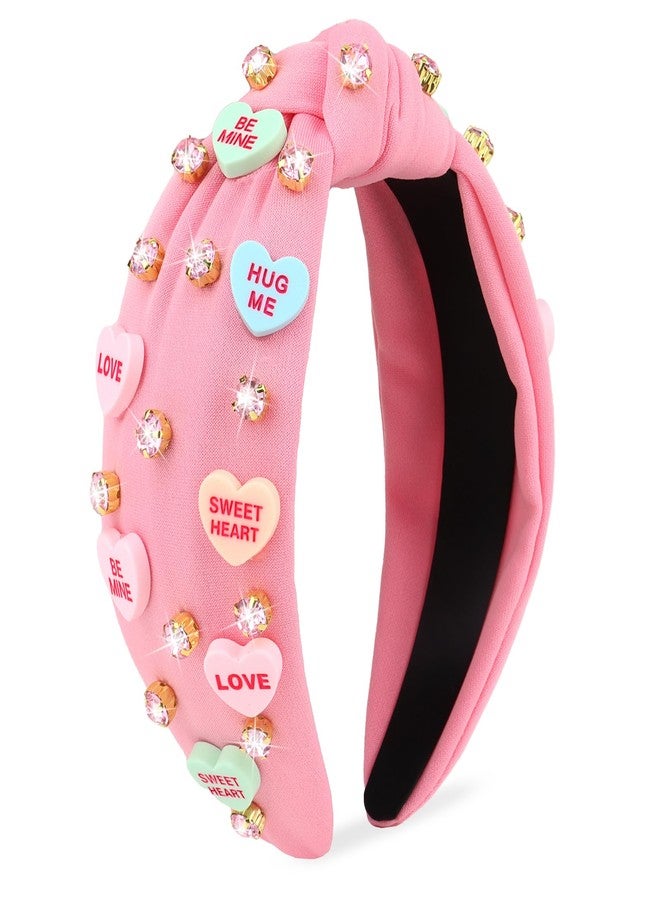 YARIEW Valentines Day Headbands for Women Love Sweet Red Heart Headband Rhinestone Knotted Headband for Women Valentine Day Decorations Fashion Headband Hair Accessories Pink - Image 1